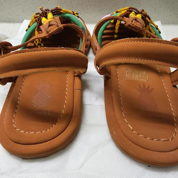 Farm Rio Caramel Beaded Rainbow Tube Strap Sandals Sz. 8 - Picture 5 of 8